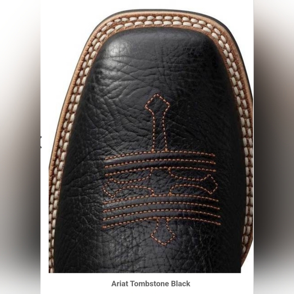 Ariat Black Leather Tombstone Western Cowboy Boots with Embroidered Design 10.5 - Picture 2 of 15